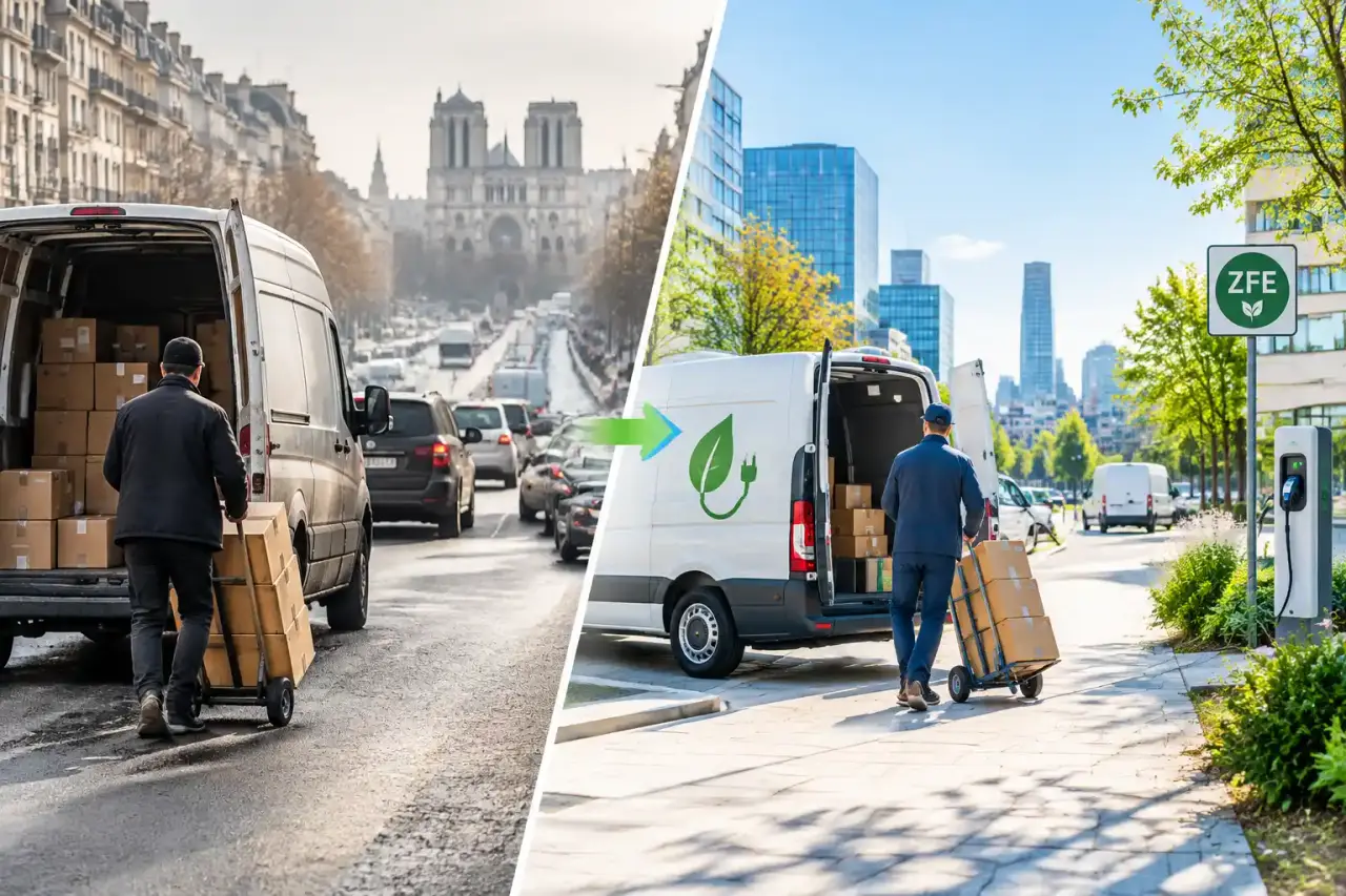 Véhicule utilitaire électrique réalisant une tournée de livraison en zone urbaine