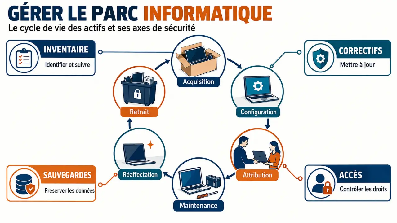 Gestion du parc informatique d'une entreprise : cycle de vie des équipements et piliers de sécurité